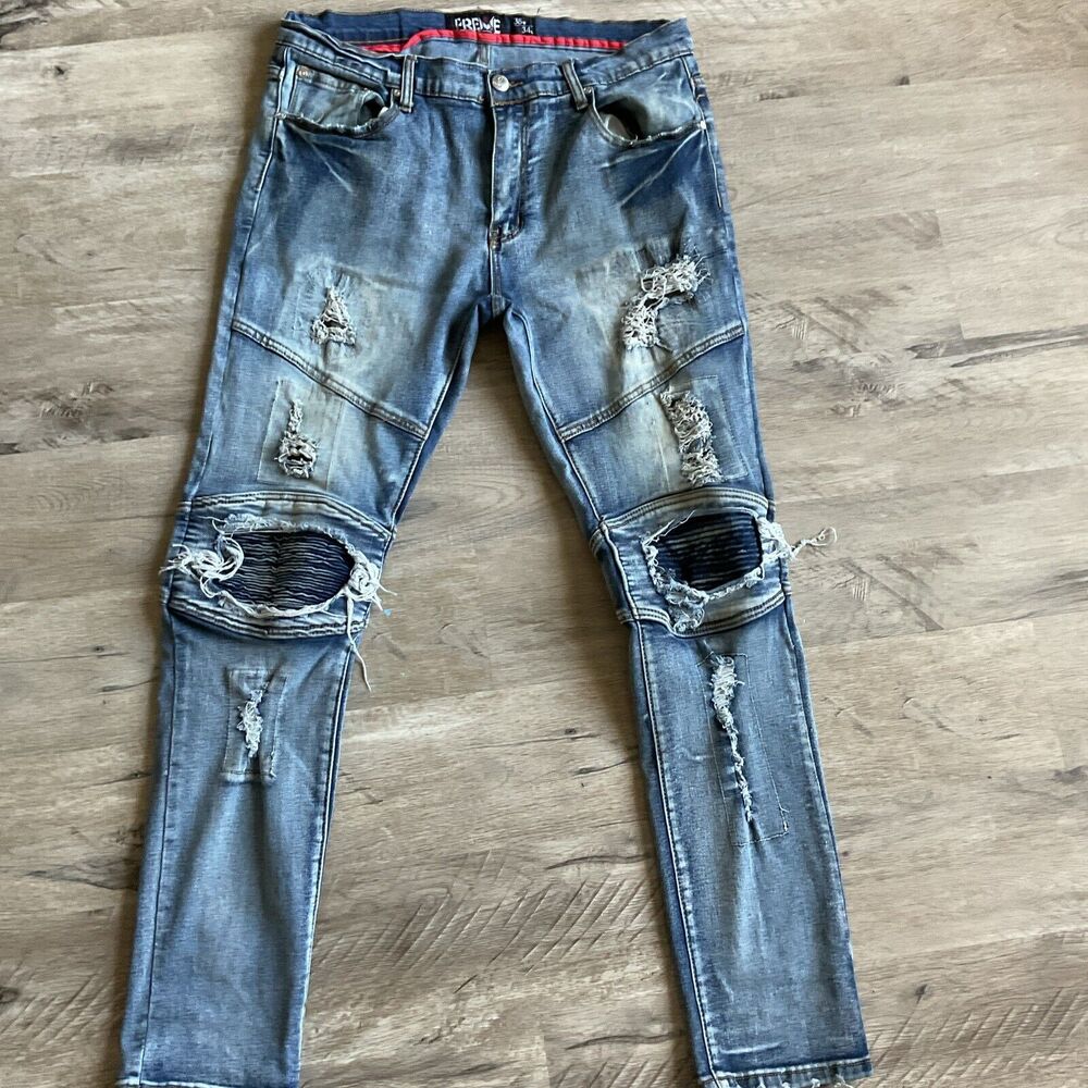 Preme Denim Jeans 38x34 Distressed Moto Biker Camo Pockets